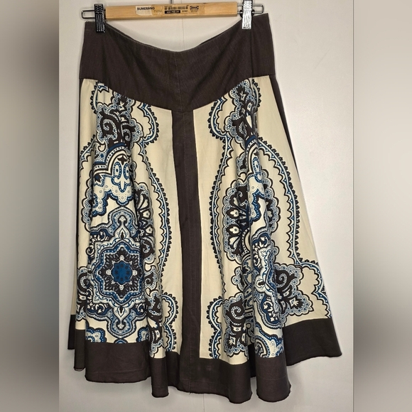 West Coast Swing Skirt. Brown/turquoise/cream.  Cotton,Medium - Picture 1 of 6
